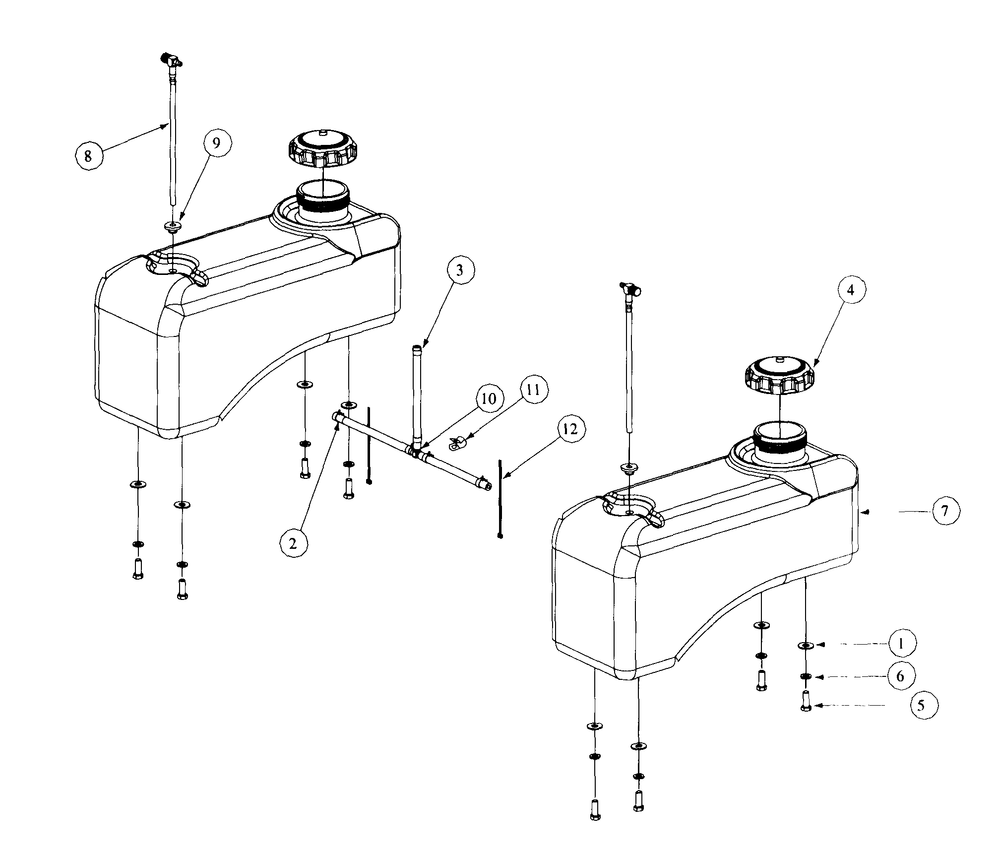Fuel Tank Assembly Diagram and Parts List for 3654 53AB5B8K100-ZT54 Cub Cadet Lawn Mower